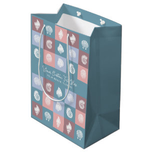 Custom Text & Location Seashells Pattern Medium Gift Bag