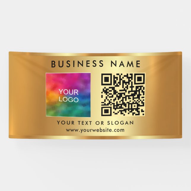 Custom Text Logo Faux Gold Scannable QR Code Banner (Horizontal)