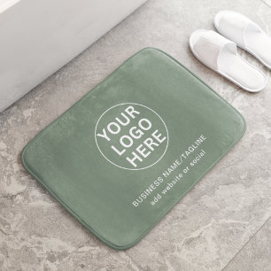 Custom Text & Logo l Sage Green Branded Business  Bath Mat