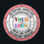 Custom Text Logo Name Address Website Dart Board<br><div class="desc">Custom Colours and Fonts - Design Your Own Personalised Dartboards with Custom Company Logo Name Address Website or Custom Text Promotional Business Dart Board Gift - Add Your Name - Company / Address / Logo - Photo or QR Code / Website or Email or Phone / more - Resize and...</div>