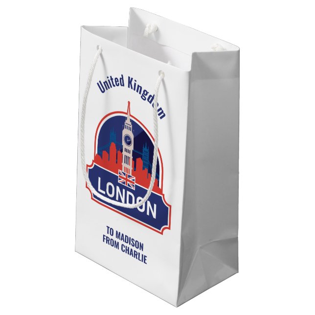 Custom Text London Small Gift Bag (Back Angled)