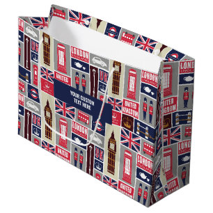 Custom Text London UK Icons Large Gift Bag