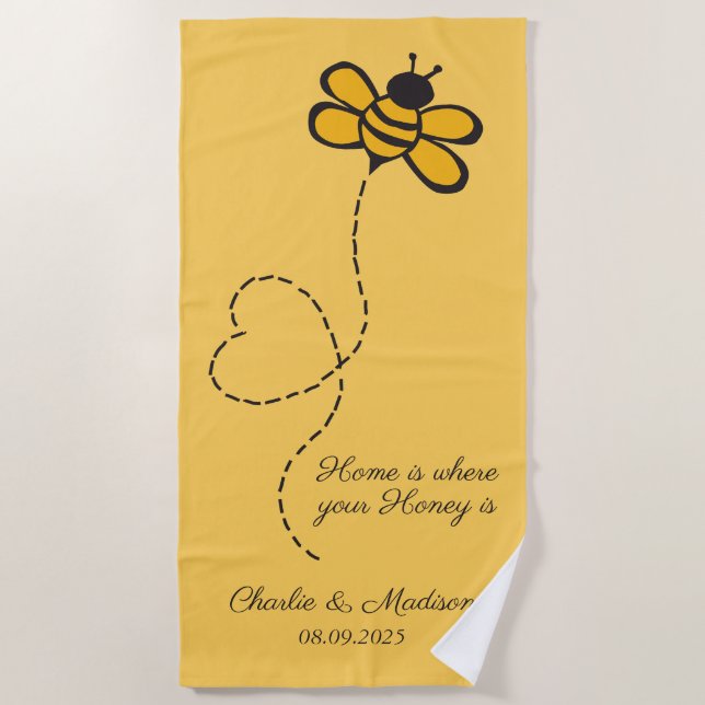 Custom Text Love Bee Beach Towel (Front)
