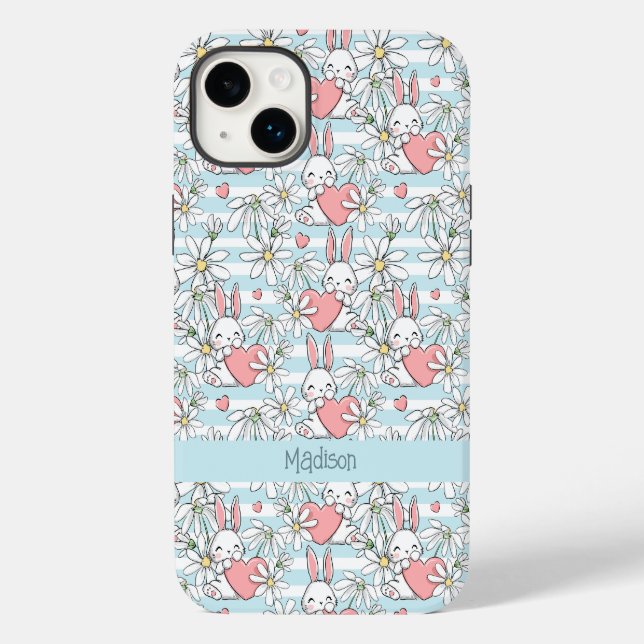 Custom Text Love Bunnies Pattern Case-Mate iPhone Case (Back)