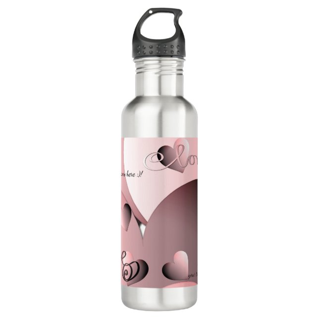 Custom Text &"Love" hand-writtenW/3D Hearts 710 Ml Water Bottle (Front)