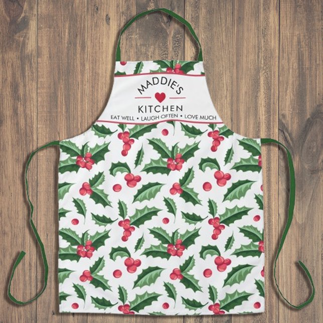 Custom Text Love Holy Berry Pattern  Apron (Custom Text Love Holy Berry Pattern Apron
#valentinegift #berrypattern #christmasapron)