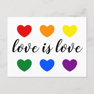 Custom Text Love is Love LGBT Rainbow Colour Heart Postcard