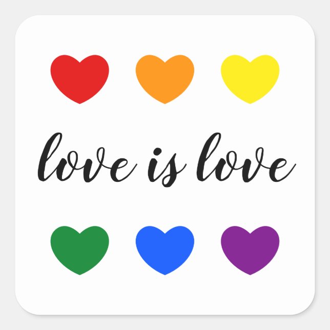 Custom Text Love is Love LGBT Rainbow Colour Heart Square Sticker (Front)