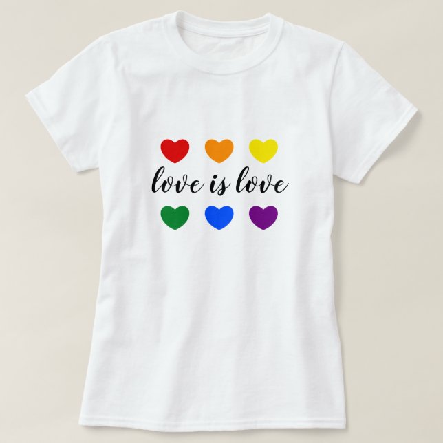 Custom Text Love is Love LGBT Rainbow Colour Heart T-Shirt (Design Front)