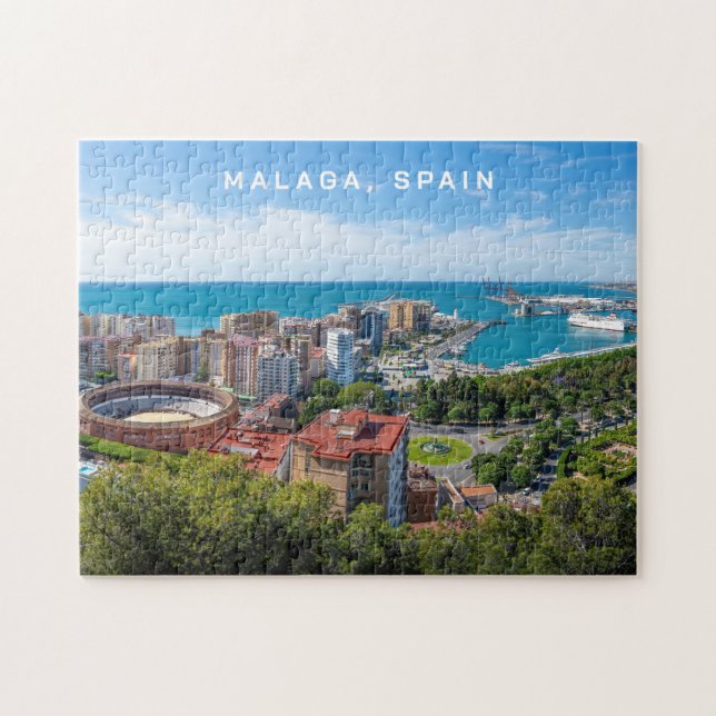 Custom Text Malaga Spain Areal Photograph Jigsaw Puzzle (Horizontal)