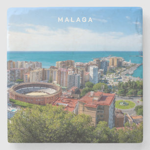 Custom Text Malaga Spain Areal Photograph Stone Coaster