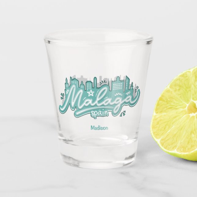 Custom Text Malaga Spain Shot Glass (Front)