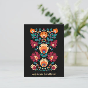 Custom text Maroon, teal and pastel yellow Folk Holiday Postcard