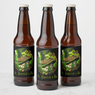 Custom Text Mechanical Tophat St Patrick’s Day Man Beer Bottle Label