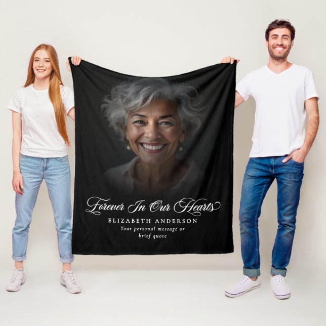 Custom Text Memorial Tribute Photo Fleece Blanket (In Situ)