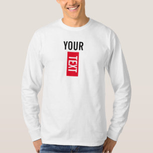 Custom Text Mens Long Sleeve White Modern T-Shirt
