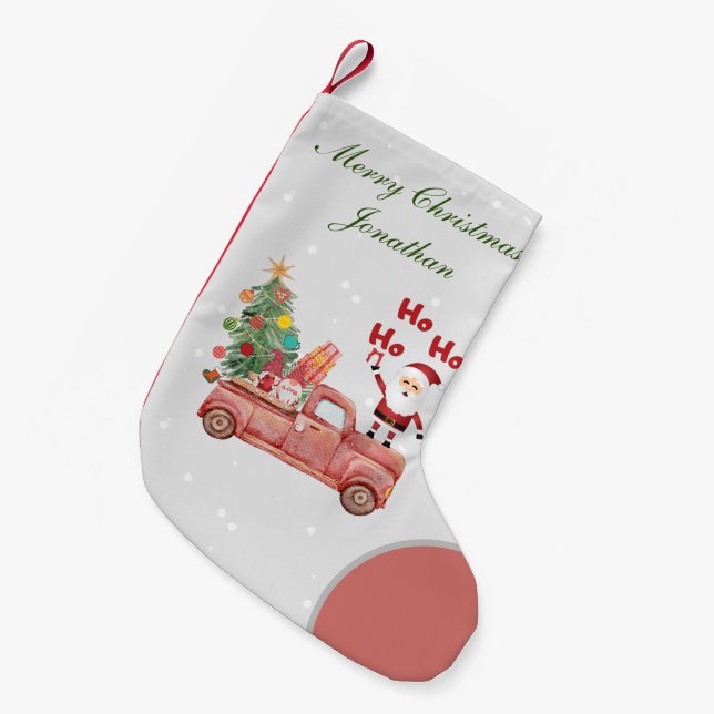 Custom text Merry Christmas Santa Ho Ho ho script  Small Christmas Stocking (Front (Hanging))