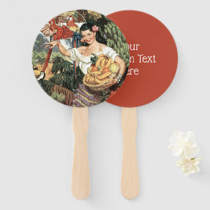Custom text MEXICO vintage travel hand fan set