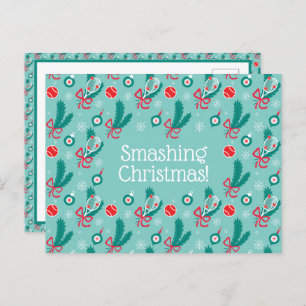 Custom text Minty green Tennis Christmas  Postcard