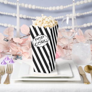 Custom Text Modern Black and White Striped Popcorn Favour Box