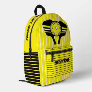 Custom text modern bright yellow black Pickleball Printed Backpack