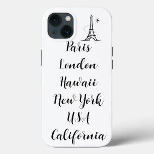 Custom text modern design trendy paris black white iPhone 13 case