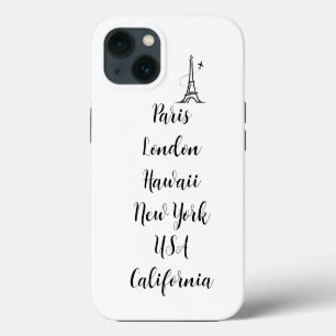 Custom text modern design trendy paris black white iPhone 13 case