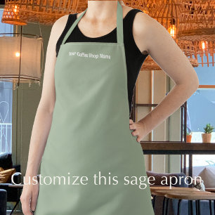 Custom Text Modern Sage Green Coffee Shop Apron