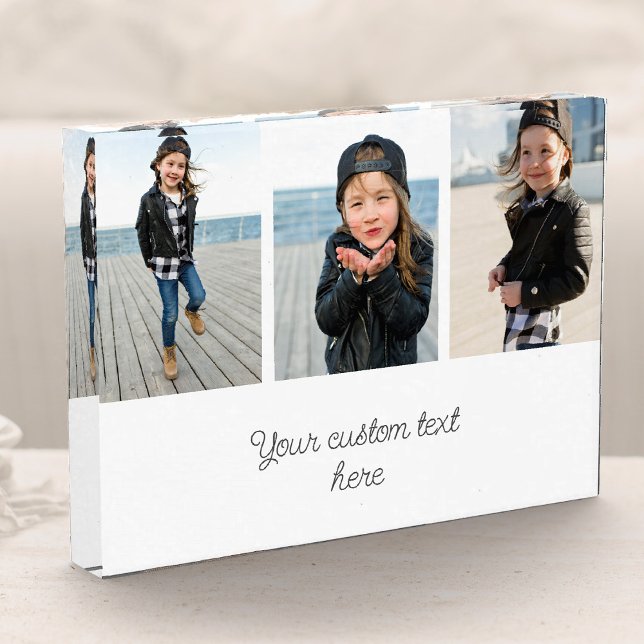 Custom Text Modern Script Photo Collage Keepsake Block (Creator Uploaded)