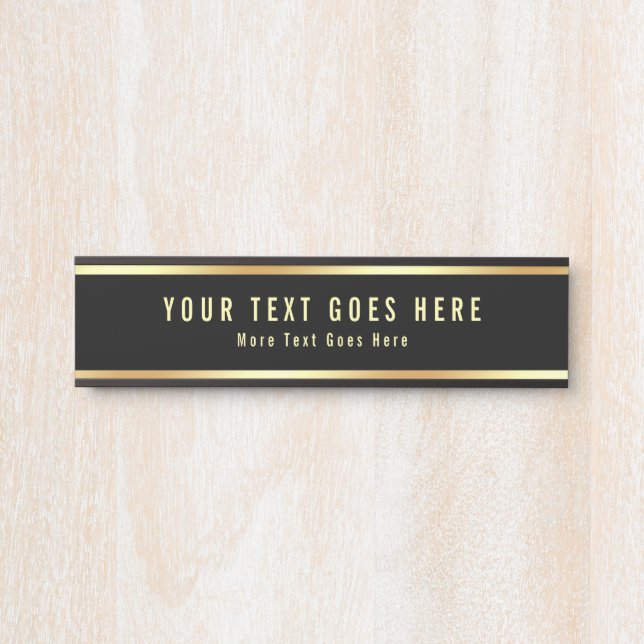 Custom Text Modern Simple Template Black And Gold Door Sign (Front)