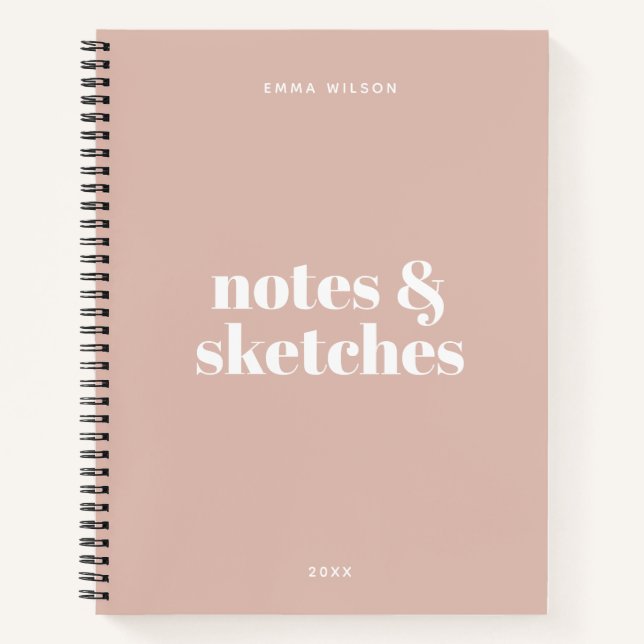 Custom Text Modern Stylish Sketch Blush Notebook (Front)