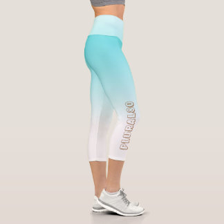 Custom text Modernt blue white gradient background Capri Leggings