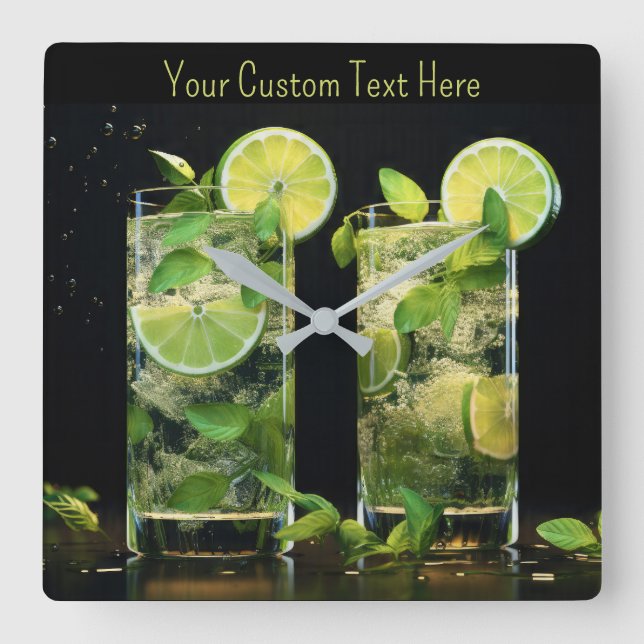 Custom Text Mojito Cocktails Square Wall Clock (Front)