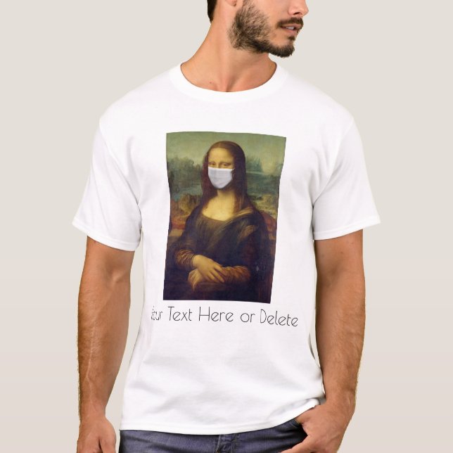 Custom Text Mona Lisa Art Painting with Face Mask T-Shirt (Front)