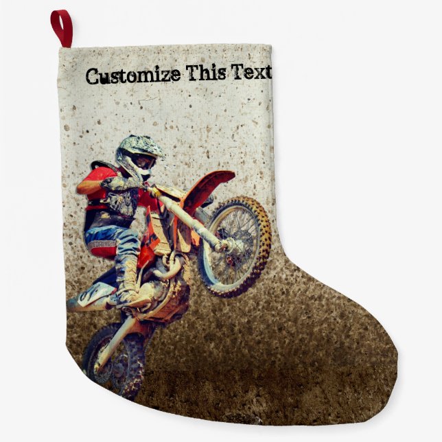 Custom Text/ Motorcycle Men Mudding Boy Sports Large Christmas Stocking (Front)