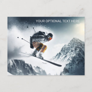 Custom Text Mountain Skier Postcard