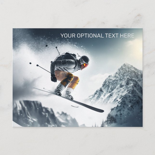 Custom Text Mountain Skier Postcard (Front)