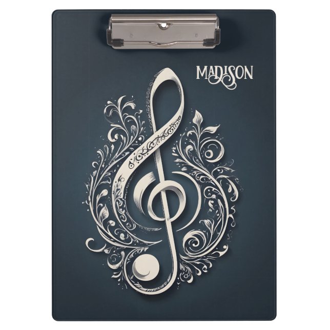 Custom Text Musical Clef Note Clipboard (Front)