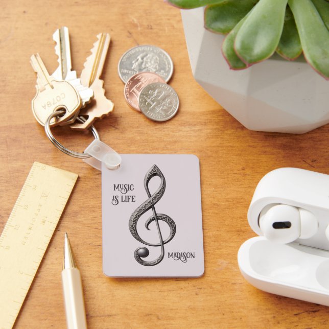 Custom Text Musical Clef Note Key Ring (Desk)