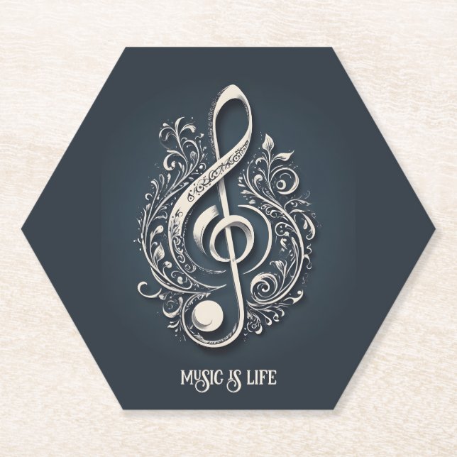Custom Text Musical Clef Note Paper Coaster (Front)