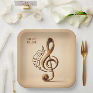 Custom Text Musical Clef Note Paper Plate