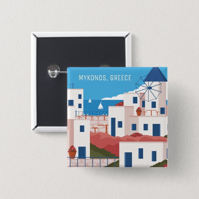 Custom Text Mykonos Greece 15 Cm Square Badge (Front & Back)