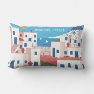 Custom Text Mykonos Greece Lumbar Cushion