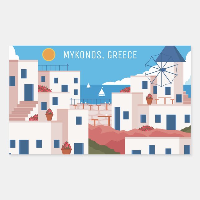 Custom Text Mykonos Greece Rectangular Sticker (Front)