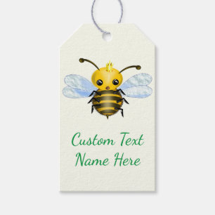 Custom Text Name Baby Gift Tag with Cute Queen Bee