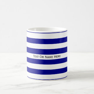Custom Text Name  Dark Blue & White Stripes Coffee Mug