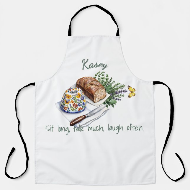 Custom Text Name Herbs & Bread Folk Adage Quote Apron (Front)