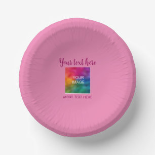 Custom Text Name Photo Image Here Pink Round Paper Plate