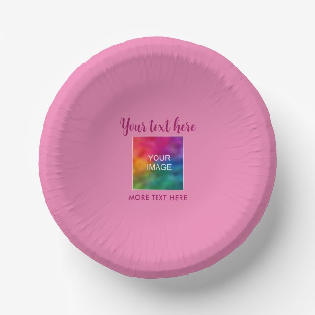 Custom Text Name Photo Image Here Pink Round Paper Plate (Front)