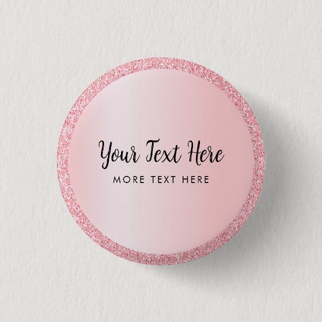 Custom Text Name Rose Gold Glitter Look Small 3 Cm Round Badge (Front)